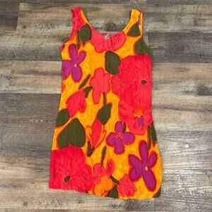 Watercolors by M C Squared VTG Bright Floral Art-to-Wear Sleeveless Tunic M FLAW